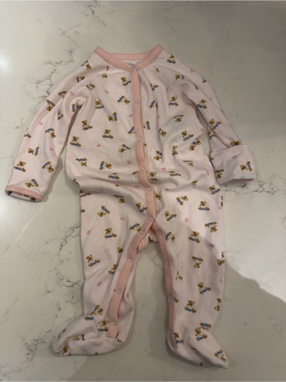 Ralph Lauren Baby Girl One Piece Footie Pajama Bear Pink Size 6 Months